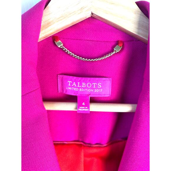 Talbots Women's Special Edition Fuschia Blazer Gold Accents 4 EUC - Picture 4 of 6